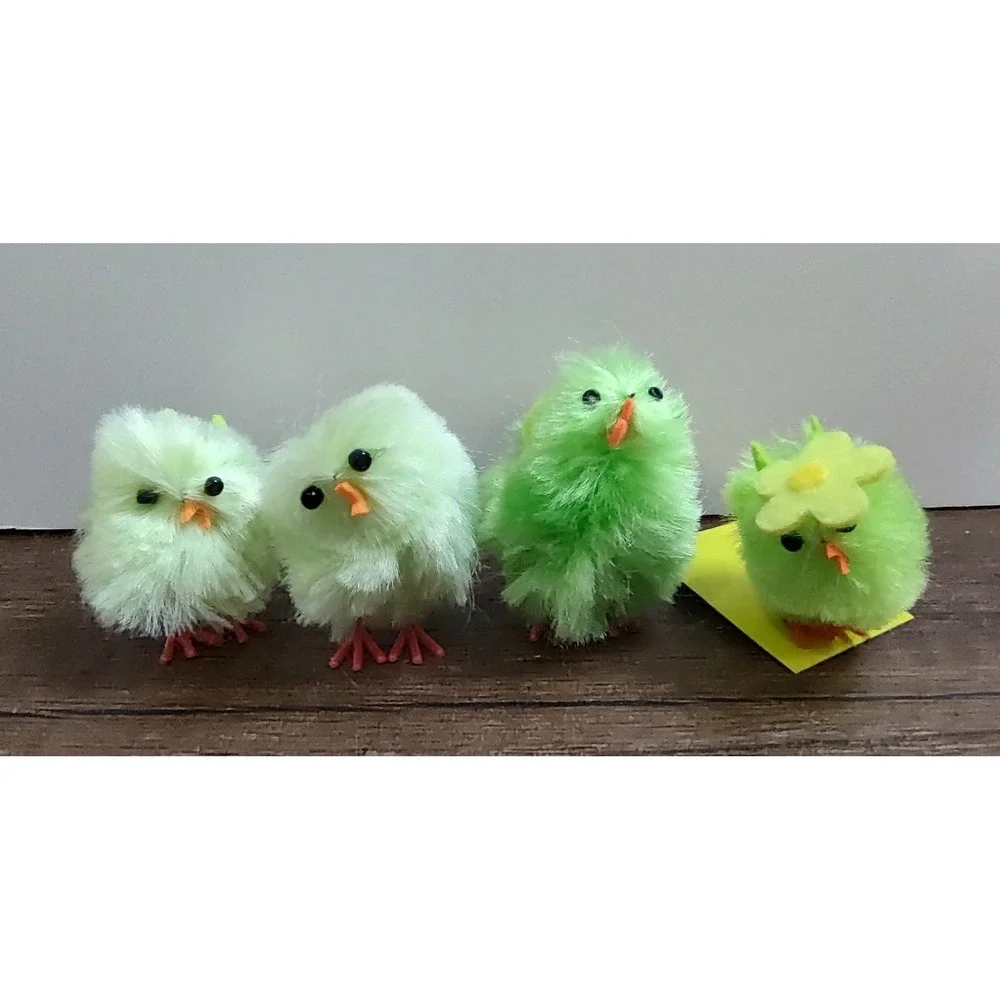 Vintage Miniature Fuzzy Chicks Plastic Feet Village Dollhouse Decor Farm Easter